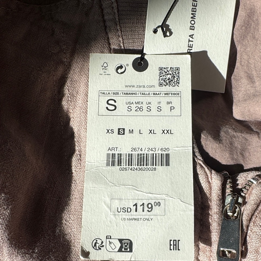 NWT Zara Greta Linen Bomber Jacket - size small - mauve/light pink - Picture 14 of 14